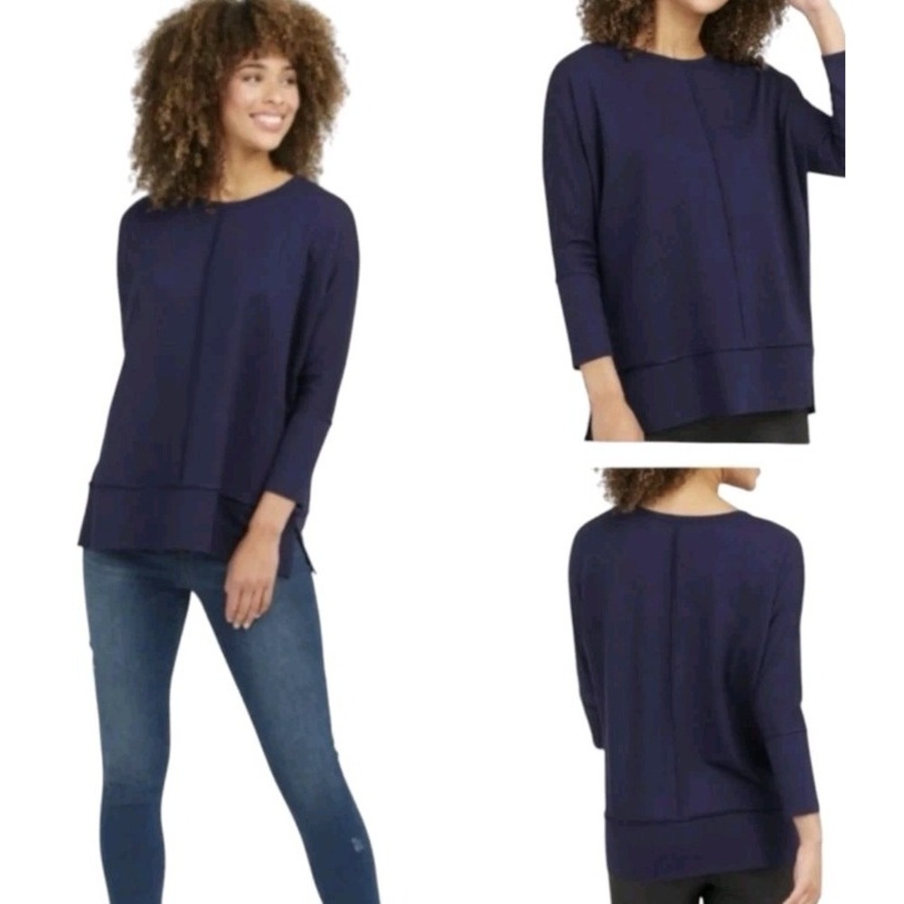 Spanx Dolman Sleeve Sweatshirt Top Navy Oversized Long Tunic Women M Pullover